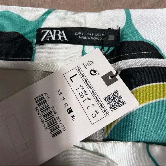 ZARA Womens High Waisted Wide Leg Satin Multicolor Abstract Print Pants SZ L NWT - Picture 2 of 6
